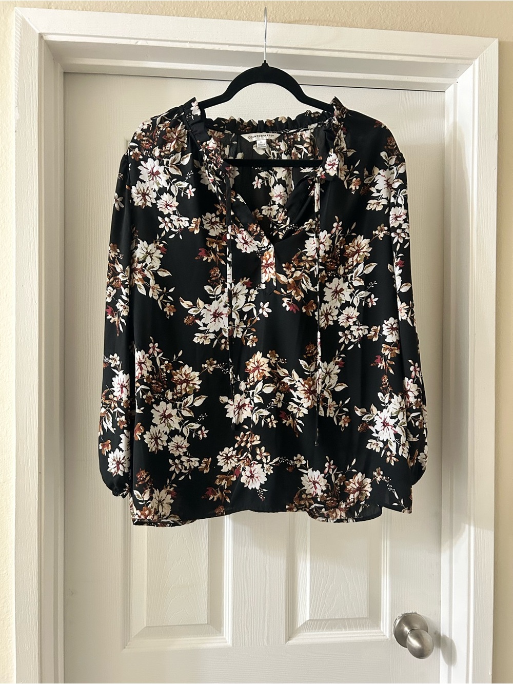 Counterparts Black Floral Tie-Neck Blouse